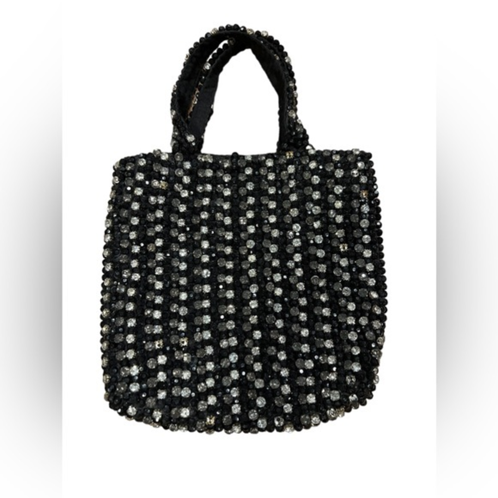 Zara black and silver Diamonte  evening bag with Handles or A Silver Chain Strap
